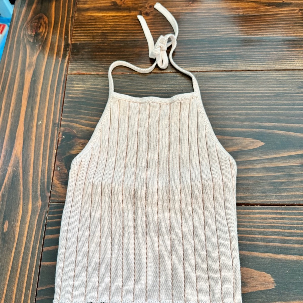 Italian Knit Ribbed Halter Crop Top in Blush Pink Small 100% Cotton